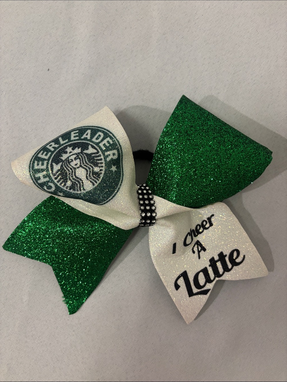 Starbucks Green and White Glitter Cheer Bow
